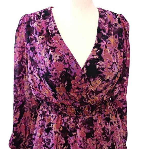 NEW VERO MODA‎ Britt Ruffle Long Sleeve Dress in Black/Purple Multi, Size M - Picture 4 of 14